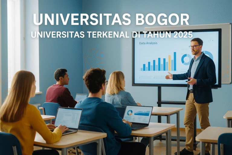 Mahasiswa Universitas Bogor belajar di ruang kelas modern digital tahun 2025 bersama dosen di depan layar interaktif